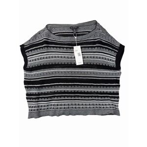 Eileen Fisher Women's Boxy Open Knit Striped Top Black White NWT Sz XS